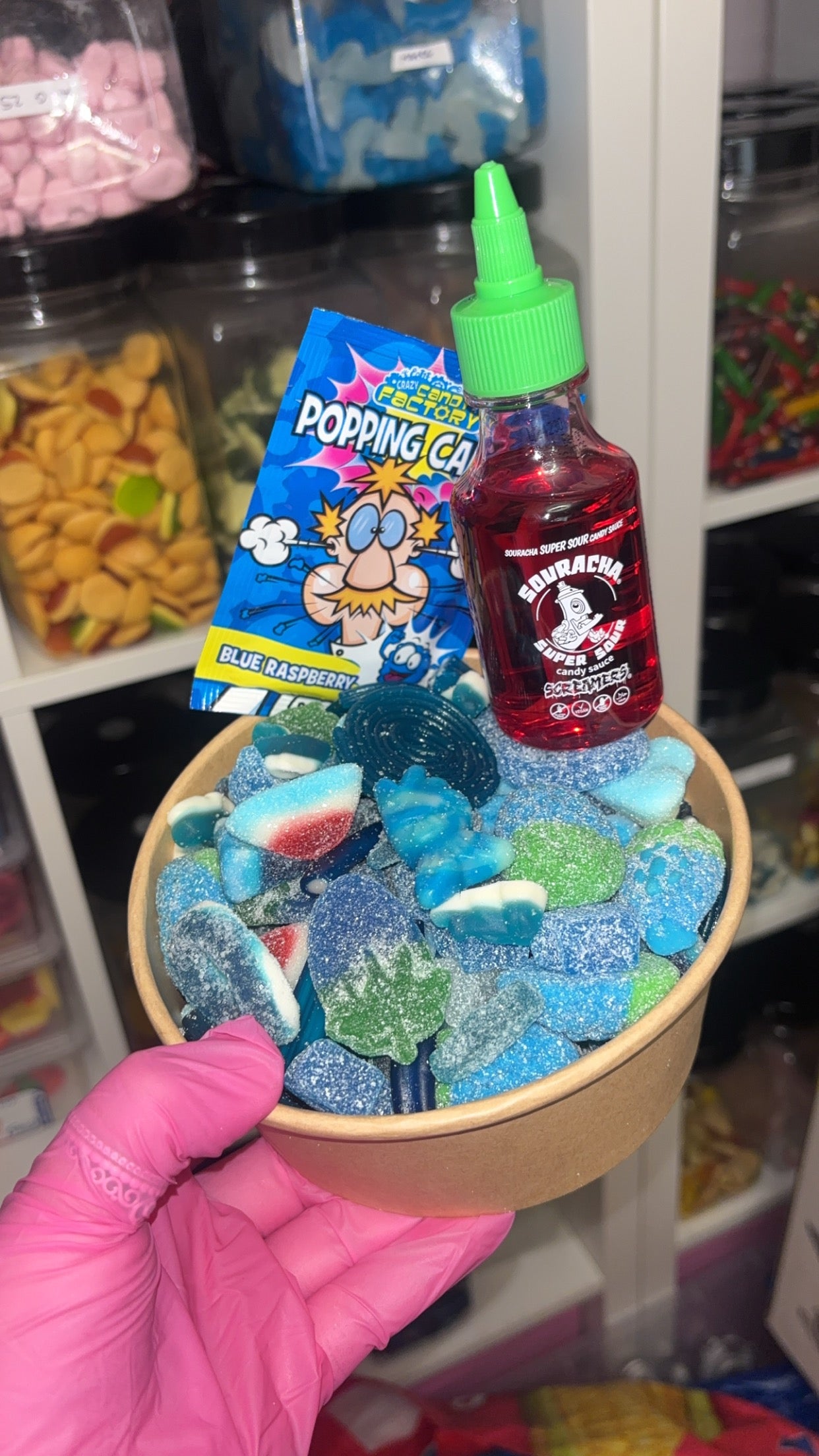 Candy Salad Bowl - 1 bottle souracha & 1 popping candy included