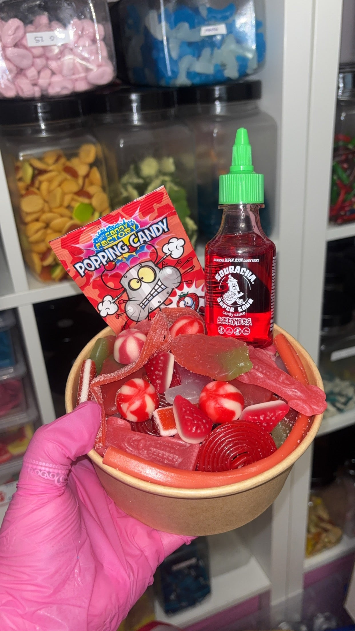 Candy Salad Bowl - 1 bottle souracha & 1 popping candy included